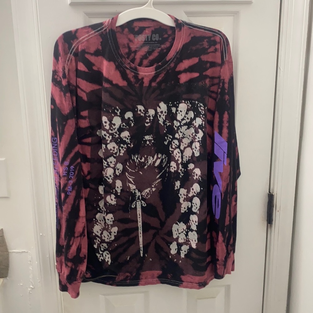 Posty co large Hollywood bleeding skull sword night posty long sleeve tie dye